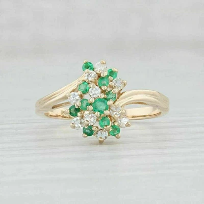 1.30Ct Lab Created Emerald & Diamond Bypass Wedding Ring 14k Yellow Gold Finish - Image 1 of 4