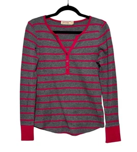 Vtg Faded Glory Y2K Striped Thermal Henley Womens Size S Indie Sleaze Coquette - Picture 1 of 6