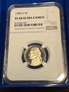 1984 S NGC PF68 ULTRA CAMEO PROOF JEFFERSON NICKEL 5C - Picture 1 of 2