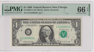 Fr 1903-G 1969 $1 FRN G21320922C PMG 66EPQ CHICAGO GEM CU GREEN SEAL - Image 1 of 2