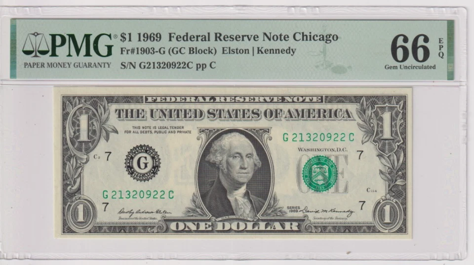 Fr 1903-G 1969 $1 FRN G21320922C PMG 66EPQ CHICAGO GEM CU GREEN SEAL - Image 1 of 2