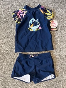 Laguna Girls Blue Tee Swimming Suit 2 Pc XS - Picture 1 of 2