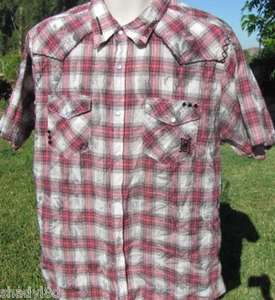 ED HARDY LARGE Plaid Chain Link Detailed Snap Front STURGIS Tie Dyed Shirt - Picture 1 of 6
