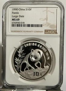 1990 China 1oz Silver Panda Coin, Large Data NGC MS 69 - Picture 1 of 2