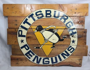 Unique Handcrafted Pittsburgh Penguins Older Logo Wood Fence Sign 19x 24 Inches - Picture 1 of 12