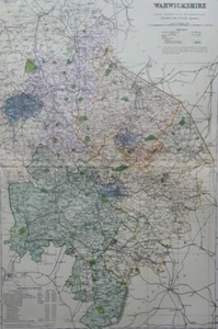 Große antike Karte Warwickshire von 1912. Zum Einrahmen. Coventry, Stratford Upon Avon. - Bild 1 von 8