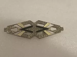 Broche prendedor vintage esmaltado geométrico Art Deco negro blanco plata - Imagen 1 de 5