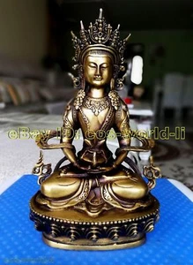 Vintage Bronze Kwan-yin Buddha Old Temple God Bodhisattva Statue  Collectible - Picture 1 of 5