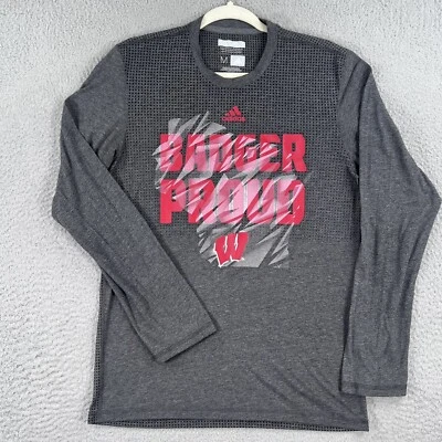 Wisconsin Badgers Shirt MENS Medium Adidas Aeroknit Long Sleeve Tee Climacool - Image 1 of 4