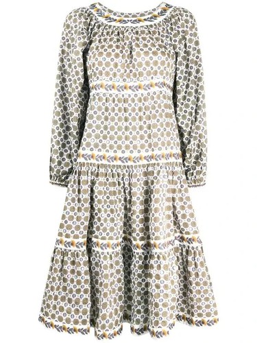 Abito donna Tory Burch stampato manica a sbuffo cotone floreale midi medaglione piccolo