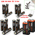 EBL Rechargeable 1.5V AA AAA 9V 6F22 Lithium Batteries USB Li-ion Battery Lot