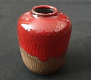 Gunnar Nylund Nymolle Denmark Stoneware Vase with Red Drip Glaze Danish 1960s