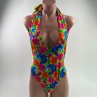 Frankies Bikinis One Piece Floral Open Back Halter Swimsuit  Multicolor  XL  NWT