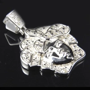 0.33ctw Genuine Moissanite Diamond 14k White Gold Plated Musical Note Pendant 1" - Picture 1 of 4