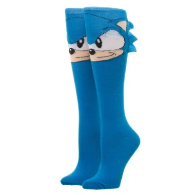 Sonic The Hedgehog 1 Pair Women's Knee High Socks w/ 3D Quills SEGA Genesis Face - Image 1 of 4