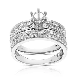 3/4 ct Diamond Bridal Set for Women in 14K White Gold Round Semi Mount Prong Set - Picture 1 of 7