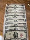 Lot of 9 (nine) Two Dollar Red Seal Bills - 1953 (5) and 1963 (4) - Circulated