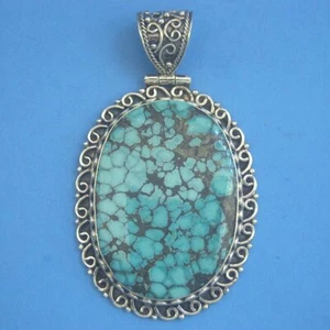 P533 Sterling Silver Turquoise Oval Pendant Charm 3.3" New Solid 925 - Picture 1 of 4