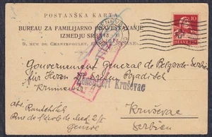 WWI Switzerland 1917 Censored postal card sent to Krusevac, Serbian Red Cross - Picture 1 of 2