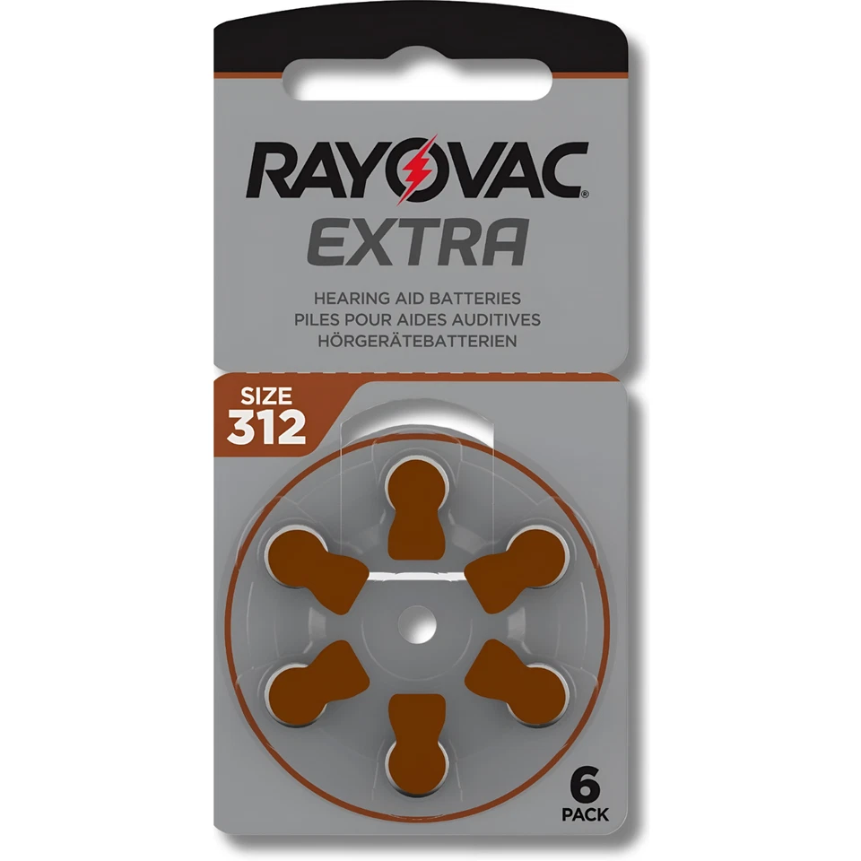 6x RAYOVAC 312 Hearing Aid Batteries Extra Advanced 1.45v PR41 ZA312 Brown DA312 - Image 1 of 1