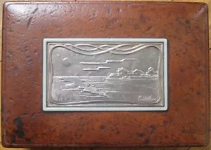 Lederbox, Sterlingsilber Art Deco Bruno Castellani Künstler signierter Deckel, Italien - Bild 1 von 7