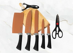 SET DE 5 CUCHILLOS TIJERAS PELADOR CERAMICA ESMALTADOS COPPER KNIFES JUEGO  - Imagen 1 de 6