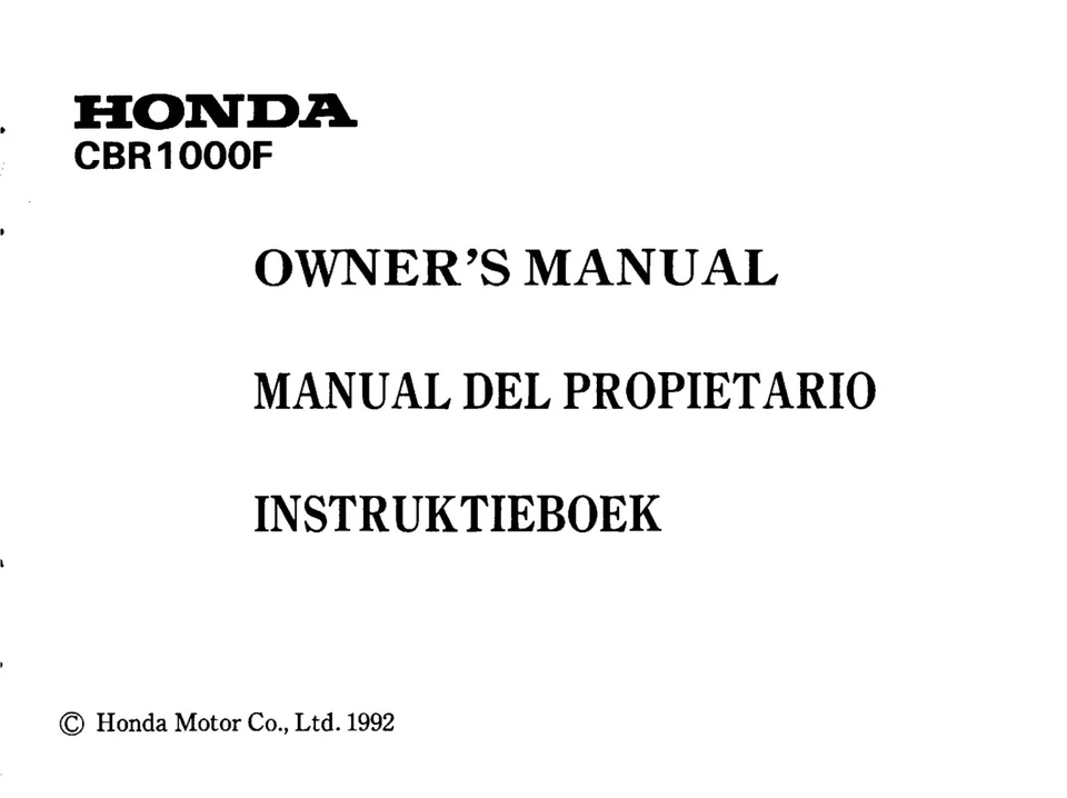 Manual de Uso Honda CBR1000F de 1992 - Imagen 1 de 1