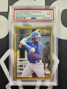 2019 Bowman Heritage Chrome Miguel Amaya Gold Refractor 24/50 PSA 9 MINT CUBS - Picture 1 of 2