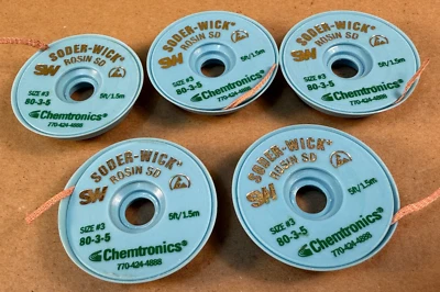 Lot 5 Chemtronics 80-3-5 5ft X 1.9 mm #3 Desoldering Braid Soder Wick Rosin USA