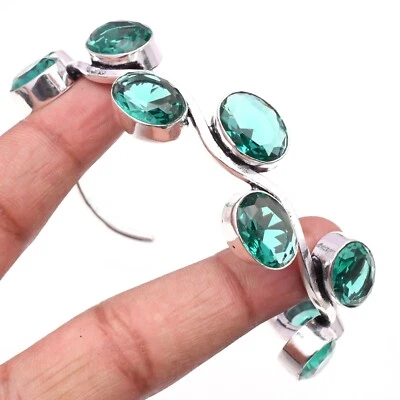 Brazalete Praiba Turmalina Piedras Preciosas 925 Hecho a Mano Plata Joyería 7-8" Foto 1 de 4