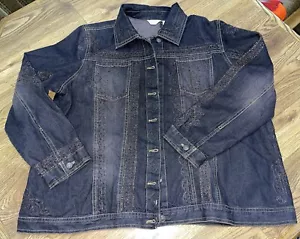 Laura Ashley All Over bestickt Perlen Dk. Blaue Jeansjacke Damen 2X* - Bild 1 von 16