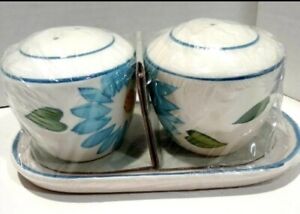 Target Home Ceramic Salt Pepper Shakers Flowers White Turquoise Green Yellow New