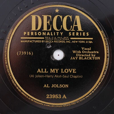 Al Jolson – All My Love / Keep Smiling At Trouble - 1947 10" 78 rpm Record 23953 Foto 1 de 4