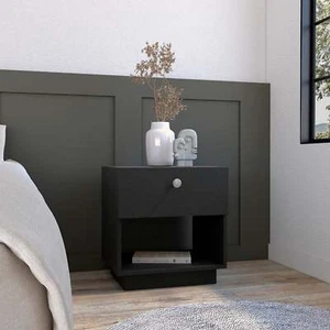 NEW Single Drawer Nightstand 19"H with Open Storage Shelf,Black - Picture 1 of 5