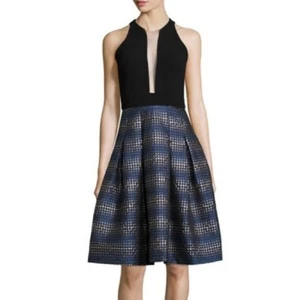 Carmen Marc Valvo ärmellos Illusion V-Ausschnitt Fit Flare Kleid Metallic Glitzer 6 - Bild 1 von 15