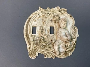 Vintage verzierte viktorianische Universalstatuarie Cherub Doppel Lichtschalterplatte - Bild 1 von 7