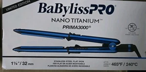 BaBylissPro LIMITED EDITION Nano Titanium Prima 3000 1¼" Flat Iron Black & Blue - Picture 1 of 2