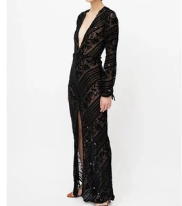 FOR LOVE & LEMONS J'adore Black Velvet Burnout Maxi Dress M Fairy Goth Whimsical - Picture 1 of 15