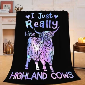 Cute Highland Cow Blanket Funny Cattle Fleece Throw Blanket Fuzzy Plush Super... - Picture 1 of 7
