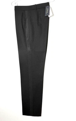 Polo Ralph Lauren Womens 8 Black Wool Dress Tuxedo Pants Trousers Silk Stripe - Image 1 of 4