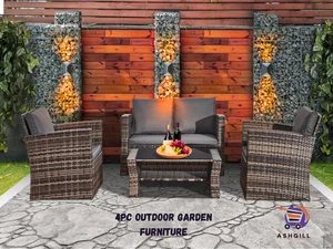 Outdoor Patio Rattan Garden 4-piece Furniture Sofa Set W/ Chairs & Table Seater - Picture 1 of 15