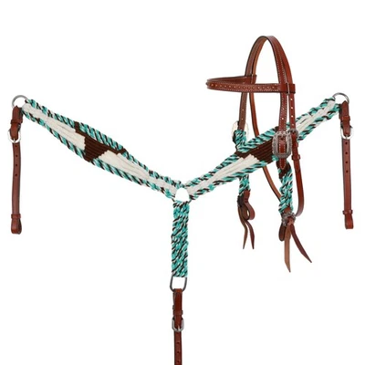 Showman Cobalt Horns Mohair Browband Headstall & Breast Collar Set - Image 1 of 3