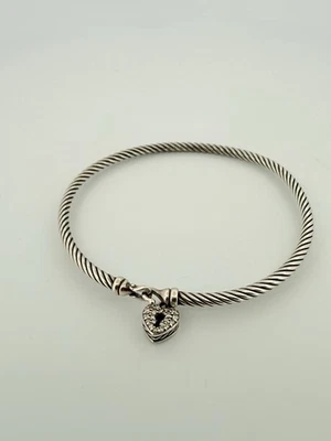 Brazalete David Yurman Diamante Corazón Bloqueo Cable Plata de Ley 925 Foto 1 de 4