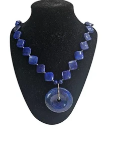Splendida collana grossa di perline Iolite con chiusura in argento sterling 20" - Foto 1 di 8