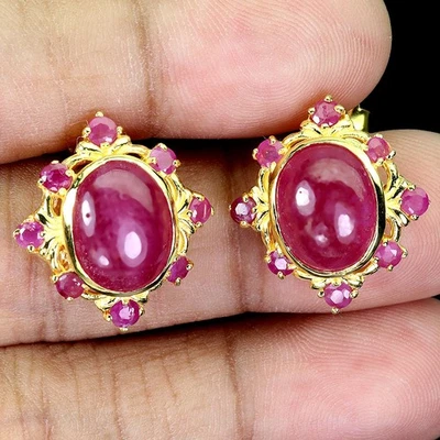 Pendientes de plata de ley 925 rubí ovalado 12x9 mm joyas de piedras preciosas naturales Foto 1 de 4