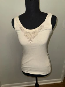 Camiseta sin mangas Karen Kane Vintage Y2K acanalada bordada con cuentas bebé muñeca talla XS - Imagen 1 de 5