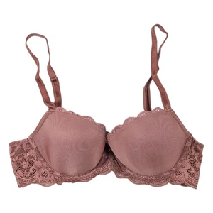 Victoria's Secret DREAM ANGELS Lined Demi Bra Women's Size 32C Brown Lace Trim - Picture 1 of 5
