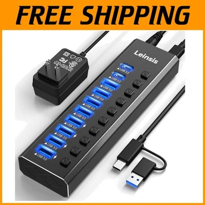 USB C Hub with Individual Switches and LED Lights - Image 1 of 4