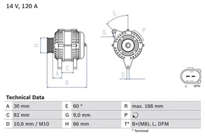 Alternator Bosch for AUDI A4 B5 1.6 0 986 044 330 - Picture 1 of 2