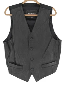 WILSONS Mens Leather Vest SZ L Black The Leather Experts Western Goth Rodeo - Picture 1 of 8